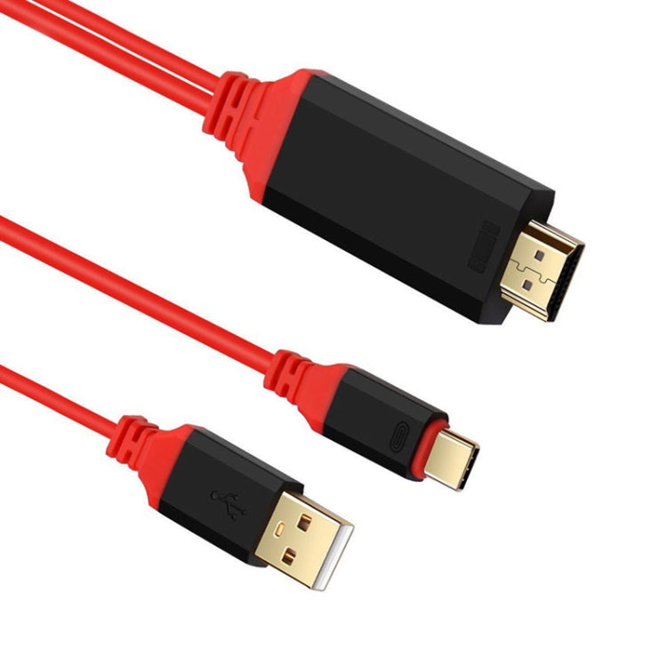 2 in 1 USB-C / Type-C + USB Power Supply Interface to 4K x 2K Ultra HD HDMI Video Cable, Length: 2m, Red USB Power Supply Interface