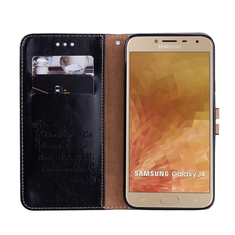 Business Style Oil Wax Texture Horizontal Flip Leather Case for Galaxy J4 (EU Version) (2018), with Holder & Card Slots & Wallet Business Style Oil Wax Texture Horizontal Flip Leather Case for Galaxy J4 (EU Version) (2018), with Holder & Card Slots & Wallet