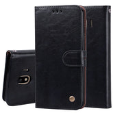 Business Style Oil Wax Texture Horizontal Flip Leather Case for Galaxy J4 (EU Version) (2018), with Holder & Card Slots & Wallet