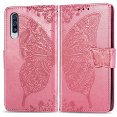 Butterfly Love Flowers Embossing Horizontal Flip Leather Case for Galaxy A70, with Holder & Card Slots & Wallet & Lanyard