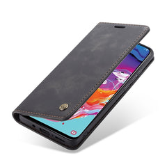 CaseMe-013 Multifunktionale, im Retro-Stil gehaltene horizontale Klapphülle aus Leder für das Galaxy A70, mit Kartensteckplatz und -halter, Geldbörse mit Reißverschluss und Bilderrahmen, für das Galaxy A70