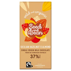 Organic & Fair Trade 37% rich milk chocolate bar with Sicilian hazelnut & almond