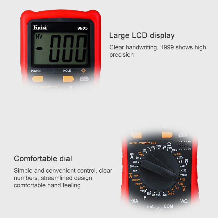 Kaisi 9805 Anti-burning Multifunctional Digital Universal Multimeter Auto-Range Digital Multimeter Kaisi 9805 Anti-burning Multifunctional Digital Universal Multimeter Auto-Range Digital Multimeter