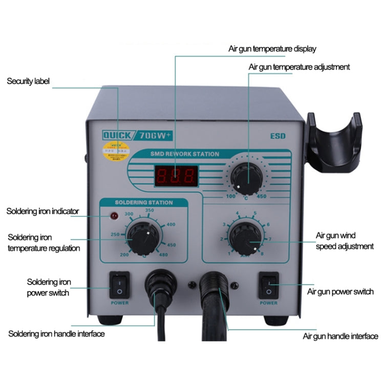 2 in 1 QUICK 706W+ 220V 50W Digital Display Hot Air Gun Anti-static Constant Temperature Lead-free Soldering Iron Desoldering Station, AU Plug, QUICK 706W+ 2 in 1 QUICK 706W+ 220V 50W Digital Display Hot Air Gun Anti-static Constant Temperature Lead-free Soldering Iron Desoldering Station, AU Plug, QUICK 706W+