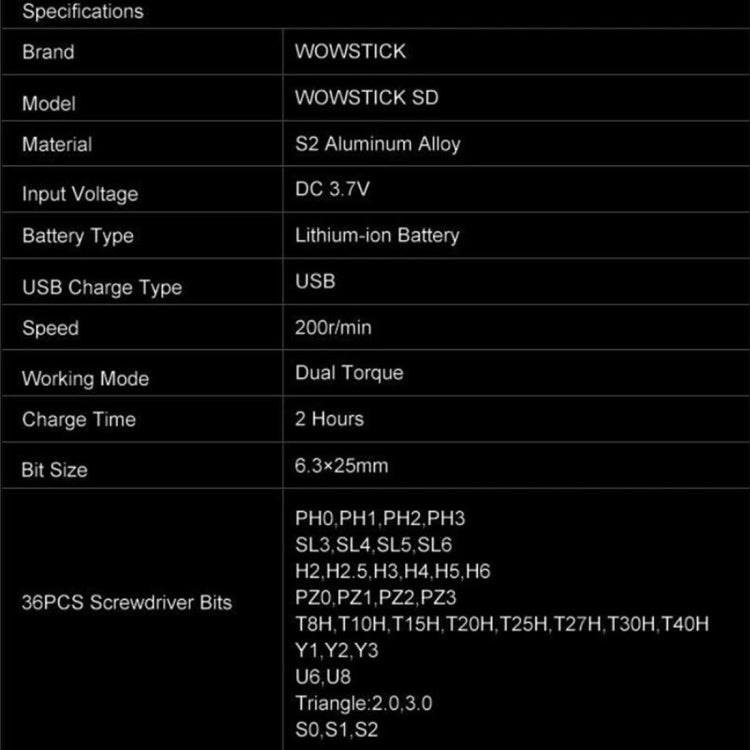 WOWSTICK SD 36 in 1 Dual Power Lithium Electric Screwdriver With LED Lights, Wowstick SD WOWSTICK SD 36 in 1 Dual Power Lithium Electric Screwdriver With LED Lights, Wowstick SD