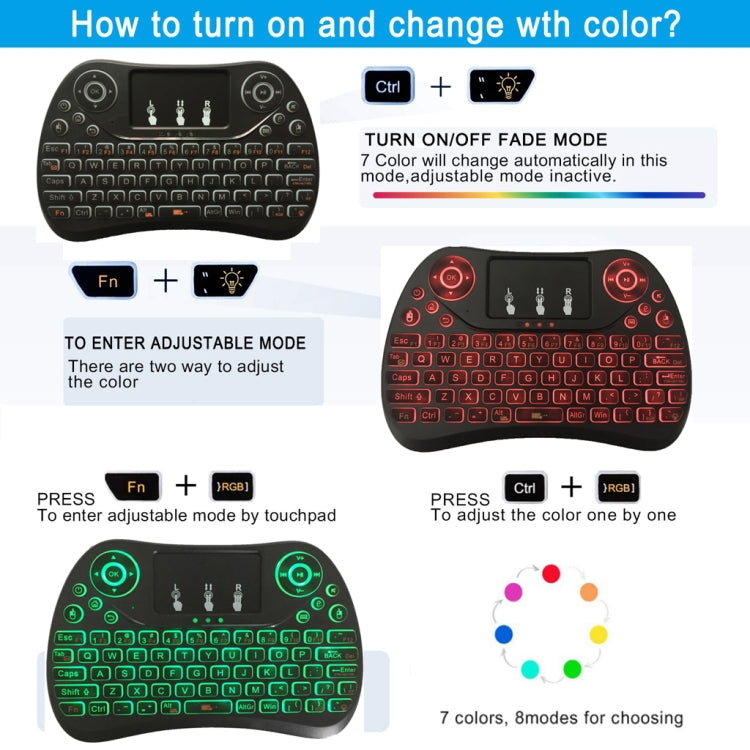 I8 Max 2.4GHz Mini Wireless Keyboard with Touchpad Rechargeable Fly Air Mouse Smart Game 7-color Backlit I8 Max 2.4GHz Mini Wireless Keyboard with Touchpad Rechargeable Fly Air Mouse Smart Game 7-color Backlit