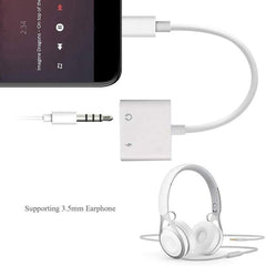 ZS-KL21804 2 en 1 Interfaz de carga de 8 pines a 3,5 mm + audio de 8 pines, adaptador de auriculares, adecuado para todos los sistemas iOS, 8 pines + 3,5 mm
