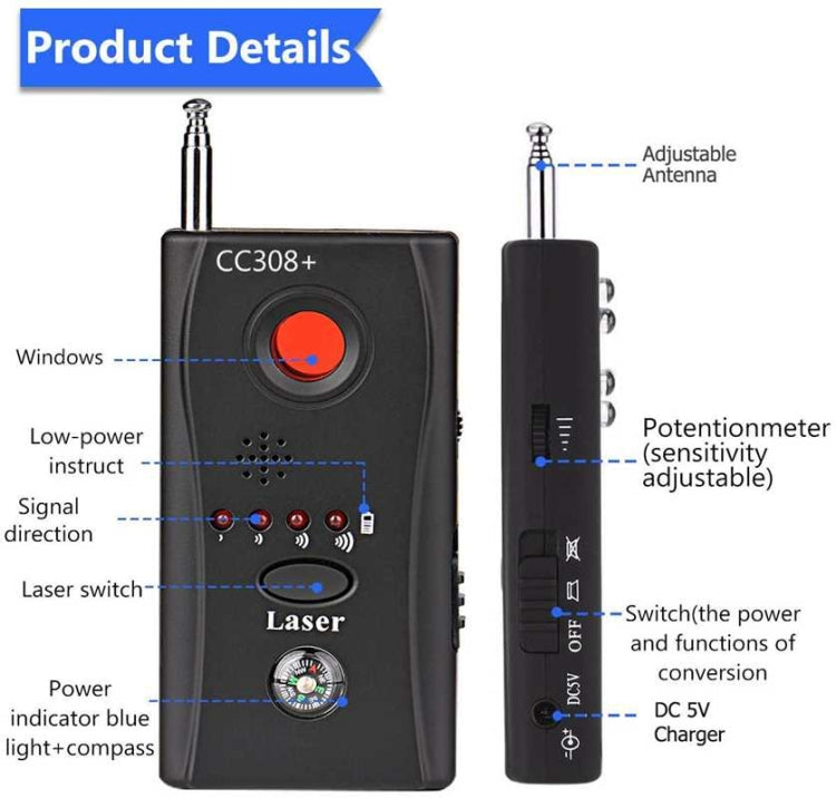 CC308 Full Range Camera Laser  Detector  Mini Wireless Camera Signal GSM Device Finder CC308 Full Range Camera Laser  Detector  Mini Wireless Camera Signal GSM Device Finder