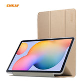 ENKAY ENK-8008 Three Folding Silk Texture PU Leather + PC Smart Case with Holder for Samsung Galaxy Tab S6 Lite P610 / P615