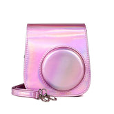 Richwell Portable Aurora PU Leather Camera Case Camera Bag with Shoulder Strap, Suitable for Fujifilm Instax Mini 11, Rose Pink, Silver, Purple