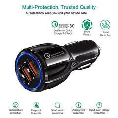 Qc3.0 Dual USB Car Charging + Type-C Fast Charging Cable Car Charging Kit