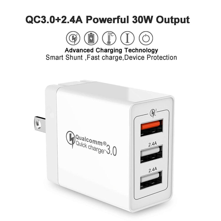 SDC-30W 2 in 1 USB to USB-C / Type-C Data Cable + 30W QC 3.0 USB + 2.4A Dual USB 2.0 Ports Mobile Phone Tablet PC Universal Quick Charger Travel Charger Set, US Plug, with USB-C / Type-C Cable, US Plug SDC-30W 2 in 1 USB to USB-C / Type-C Data Cable + 30W QC 3.0 USB + 2.4A Dual USB 2.0 Ports Mobile Phone Tablet PC Universal Quick Charger Travel Charger Set, US Plug, with USB-C / Type-C Cable, US Plug