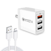 SDC-30W 2 in 1 USB to 8 Pin Data Cable + 30W QC 3.0 USB + 2.4A Dual USB 2.0 Ports Mobile Phone Tablet PC Universal Quick Charger Travel Charger Set, US Plug, with 8 Pin Cable, US Plug