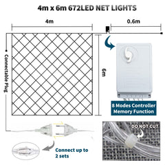4x6m 672 LEDs Waterproof Fishing Net Lights Curtain String Lights Fairy Wedding Party Holiday Decoration Lamps 220V, EU Plug