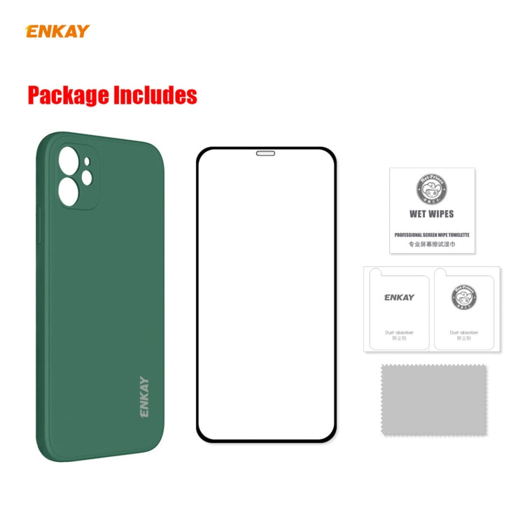 For iPhone 12 Hat-Prince ENKAY ENK-PC0682 Liquid Silicone Straight Edge Shockproof Case + 0.26mm 9H 2.5D Full Glue Tempered Glass Film, For iPhone 12 For iPhone 12 Hat-Prince ENKAY ENK-PC0682 Liquid Silicone Straight Edge Shockproof Case + 0.26mm 9H 2.5D Full Glue Tempered Glass Film, For iPhone 12