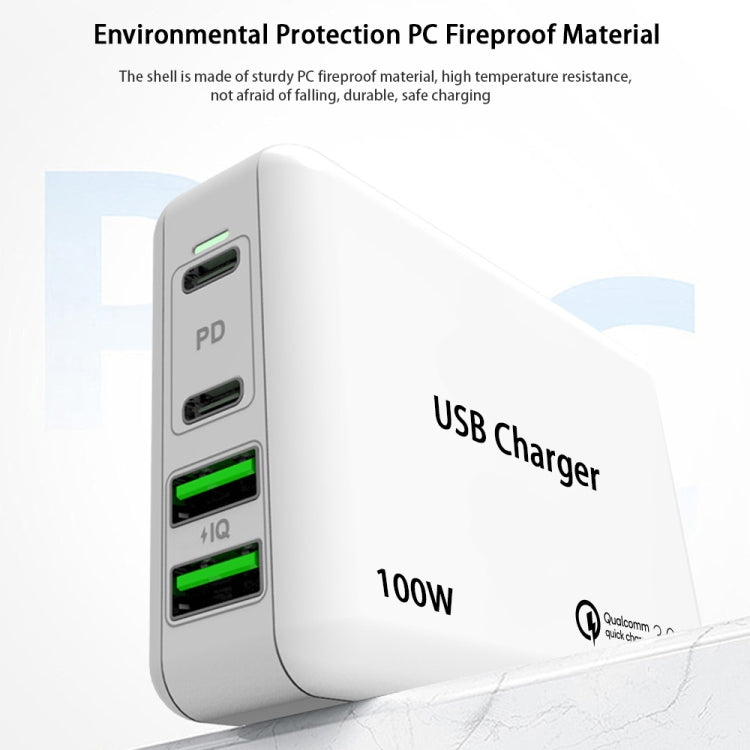 PD 100W Dual USB-C / Type-C + Dual USB 4-port Charger with Power Cable for Apple / Huawei / Samsung Laptop PD 100W Dual USB-C / Type-C + Dual USB 4-port Charger with Power Cable for Apple / Huawei / Samsung Laptop