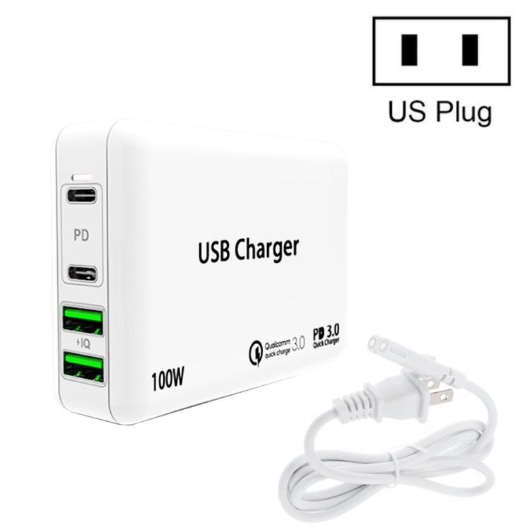 PD 100W Dual USB-C / Type-C + Dual USB 4-port Charger with Power Cable for Apple / Huawei / Samsung Laptop PD 100W Dual USB-C / Type-C + Dual USB 4-port Charger with Power Cable for Apple / Huawei / Samsung Laptop
