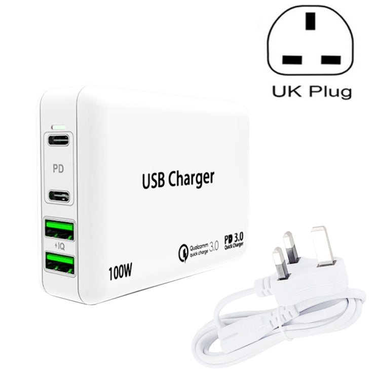 PD 100W Dual USB-C / Type-C + Dual USB 4-port Charger with Power Cable for Apple / Huawei / Samsung Laptop PD 100W Dual USB-C / Type-C + Dual USB 4-port Charger with Power Cable for Apple / Huawei / Samsung Laptop