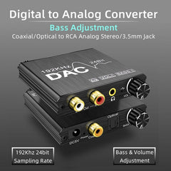 Convertidor de audio digital a analógico Extractor estéreo Amplificador DAC Óptico SPDIF 192Khz 24Bit