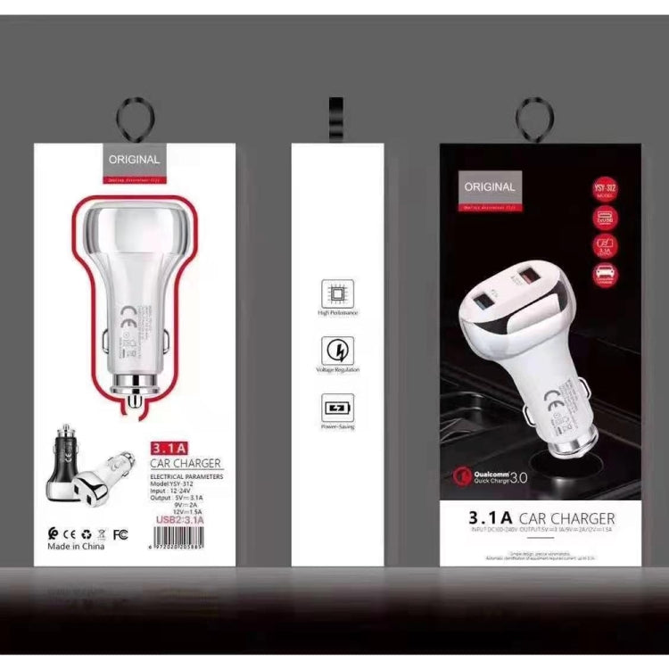 YSY-312 2 in 1 18W Portable QC3.0 Dual USB Car Charger + 1m 3A USB to Micro USB Data Cable Set, with Micro USB Cable YSY-312 2 in 1 18W Portable QC3.0 Dual USB Car Charger + 1m 3A USB to Micro USB Data Cable Set, with Micro USB Cable