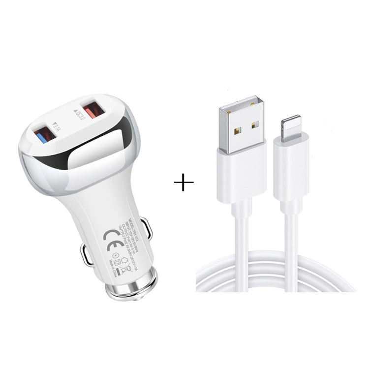 YSY-312 2 in 1 18W Portable QC3.0 Dual USB Car Charger + 1m 3A USB to 8 Pin Data Cable Set, with 8 Pin Cable YSY-312 2 in 1 18W Portable QC3.0 Dual USB Car Charger + 1m 3A USB to 8 Pin Data Cable Set, with 8 Pin Cable