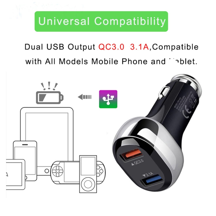 YSY-312 2 in 1 18W Portable QC3.0 Dual USB Car Charger + 1m 3A USB to 8 Pin Data Cable Set, with 8 Pin Cable YSY-312 2 in 1 18W Portable QC3.0 Dual USB Car Charger + 1m 3A USB to 8 Pin Data Cable Set, with 8 Pin Cable