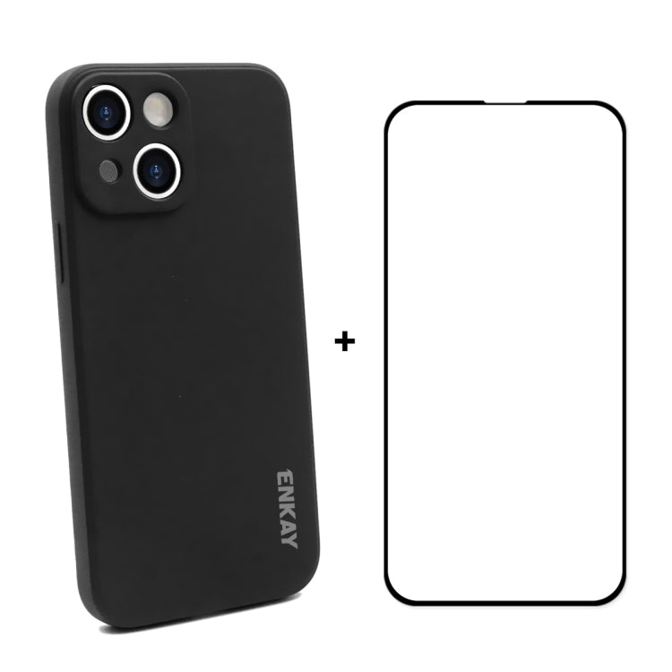 Hat-Prince ENKAY Liquid Silicone Shockproof Protective Case Drop Protection Cover + Full Coverage Tempered Glass Protector Film for iPhone 13, For iPhone 13 Hat-Prince ENKAY Liquid Silicone Shockproof Protective Case Drop Protection Cover + Full Coverage Tempered Glass Protector Film for iPhone 13, For iPhone 13