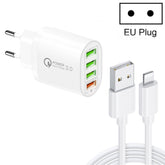 QC-04 QC3.0 + 3 x USB2.0 Multi-Port-Ladegerät mit 3A USB auf 8-Pin-Datenkabel, EU-Stecker, EU-Stecker + 8-Pin-Kabel