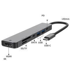 UC902 7-in-1 Multi-function HDMI+SD/TF+USB x 2+Type-C+PD to USB-C / Type-C Aluminum Alloy HUB