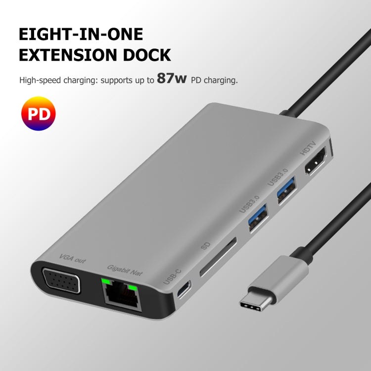 7 in 1 Type-C to RJ45+VGA+Type-C+SD Card Slot+USB3.0 x 2+HDMI Dock Hub Adapter 7 in 1 Type-C to RJ45+VGA+Type-C+SD Card Slot+USB3.0 x 2+HDMI Dock Hub Adapter