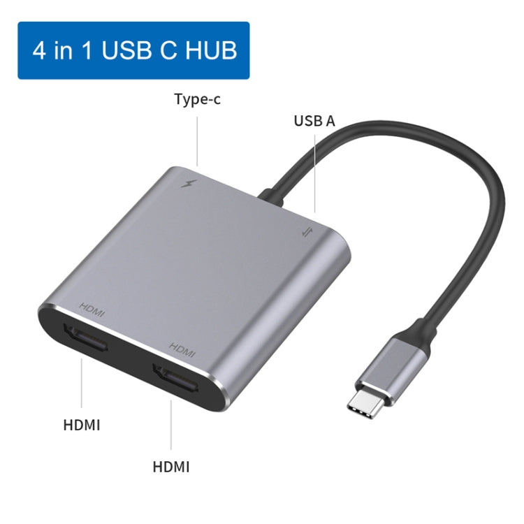 4 in 1 Type-C to Dual HDMI + USB + Type-C HUB Adapter 4 in 1 Type-C to Dual HDMI + USB + Type-C HUB Adapter