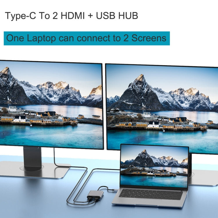 4 in 1 Type-C to Dual HDMI + USB + Type-C HUB Adapter 4 in 1 Type-C to Dual HDMI + USB + Type-C HUB Adapter
