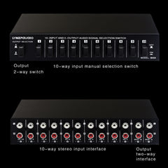 B059 10 In 2 Out / 2 In 10 Out 2-Way RCA Switch Audio Frequency Signal Select Shift Device Loudspeaker Box