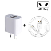 Mini-Dual-Port-USB-Ladegerät mit USB-auf-8-Pin-Datenkabel, AU-Stecker, AU-Stecker + 8-Pin-Kabel.