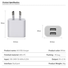 Mini-Dual-Port-USB-Ladegerät mit USB-auf-8-Pin-Datenkabel, AU-Stecker, AU-Stecker + 8-Pin-Kabel.