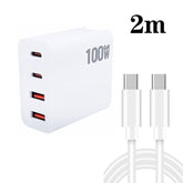 GaN 100W Dual USB + Dual USB-C/Type-C Multi Port Charger with 2m Type-C to Type-C Data Cable Set