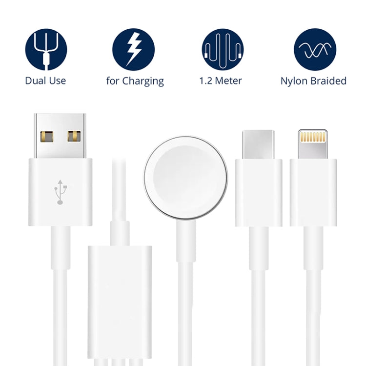 For Apple Watch Series & iPhone & Phone with Type-C Port 3 in 1 USB Magnetic Charging Cable 4ft/1.2m For Apple Watch Series & iPhone & Phone with Type-C Port 3 in 1 USB Magnetic Charging Cable 4ft/1.2m