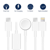 For Apple Watch Series & Phone with Dual Type-C Plug 3 in 1 USB Magnetic Charging Cable 4ft/1.2m
