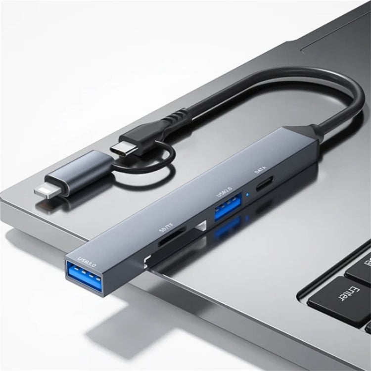 ADS-805 8 Pin + Type-C to USB-C Data + USB 2.0 / 3.0 + SD / TF Card Reader Hub Expansion Converter, ADS-805 ADS-805 8 Pin + Type-C to USB-C Data + USB 2.0 / 3.0 + SD / TF Card Reader Hub Expansion Converter, ADS-805