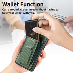 Carbon Fiber Fold Stand Elastic Card Bag Phone Case
