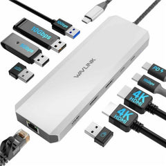 WAVLINK UMD309 Dual HD PD100W 10Gbps USB-A USB-C Docking Station 10 in 1 HUB, UMD309