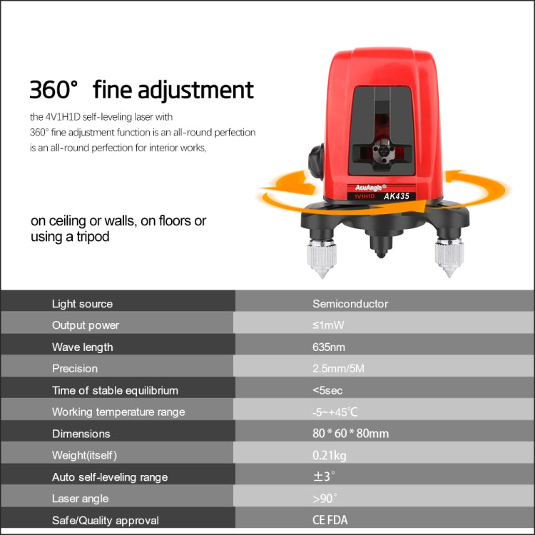 AK435 Laser Level 3D Self Leveling 2 Line Lasers Horizontal Vertical Lasers Level 360 Tripod Mini Laser Levels AK435 Laser Level 3D Self Leveling 2 Line Lasers Horizontal Vertical Lasers Level 360 Tripod Mini Laser Levels