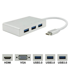 USB C to HDMI VGA USB Hub Adapter 5 in 1 USB 3.1 Converter for Laptop for MacBook,ChromeBook Pixel,Huawei MateBook, HDMI+VGA+3xUSB3.0 to Type-C