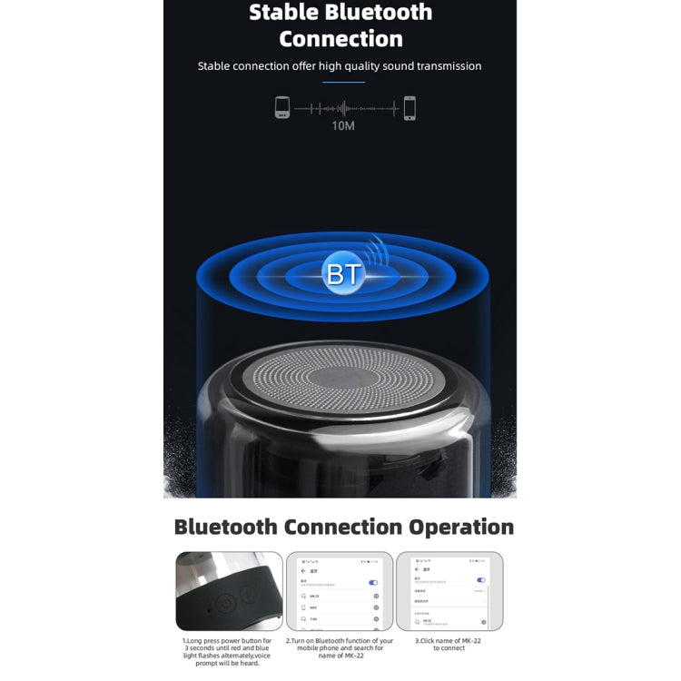 Altavoz Bluetooth con absorción magnética y luz LED Fineblue MK-22 TWS Altavoz Bluetooth con absorción magnética y luz LED Fineblue MK-22 TWS