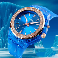 SkMEI 1553 Women LED Color Light Transparent Waterproof Watch Inlaid With Water Drill