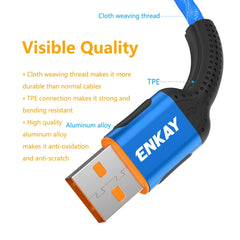 ENKAY ENK-CB203 Cloth Weaving Thread USB to 8 Pin Data Transfer Charging Cable, 8 Pin