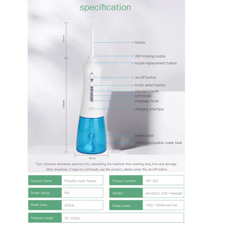 Wireless Water Floss Cleaner Portable 1400mAh USB-Rechargeable Water Flosser IPX7 Waterproof Oral Irrigator, Water Tannk Capacity: 300ML Wireless Water Floss Cleaner Portable 1400mAh USB-Rechargeable Water Flosser IPX7 Waterproof Oral Irrigator, Water Tannk Capacity: 300ML