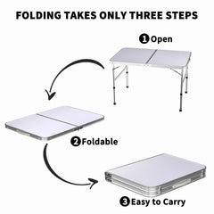 3FT/90CM Picnic Folding Tables, Aluminium Foldable Portable Adjustable Height Lightweight for Camping BBQ, 90x60x37/67cm