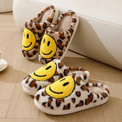 Leopard Fluffy Slippers for Home Smile Designer Platform Shoes Women 2024 Indoor Plush Sliders Warm Flats Chic Winter Footwear