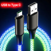 3 In 1 66W 6A RGB Color Light Micro USB Type C Cable Fast Charging Cable For Xiaomi Samsung Huawei For Iphone Car Charging Cord